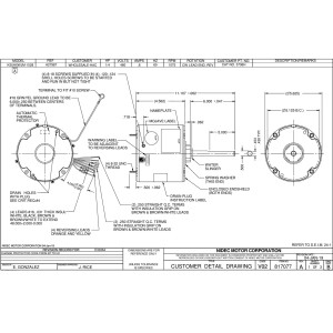 US Motors 3736 1/4 Hp Mojave 1075 rpm, 6 polos, 1 eje, TEAO Cerramiento, 1 velocidad 5.6 diametro, CW, Lead End Reversible 460 V, 60 hz, 1 ph, 7.5 mfd/370 VAC Capacitor K055WJM1028014B