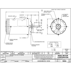 US Motor 1819H Mojave 1-1/2 hp 1140 rpm, 6 poles, 1 shaft 5/8 in, OAO Enclosure, 1 speed, 6.3 diameter, Reversible, 208-230 V / 460 v / 60 hz / 3ph P063ELR5029015B Fits X503