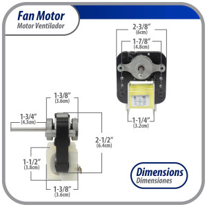 Appli Parts APFM-55 18 W Fan Motor, 110 V, 50/60 Hz, 0.38 A, 3000 rpm, CW rotation Universal replacement intended for Refrigerator Evaporator, Blade not included replaces original part numbers WR60X203, 305540, PS304745, WR60X0191, WR60X0203, WR60X191 and