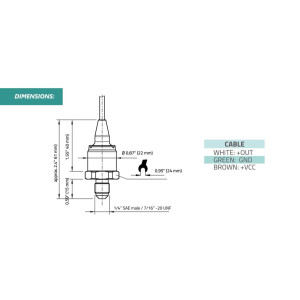 Transductor Presion Full Gauge Sb69-100v 100 Psi 0.5-4.5v Full Gauge SB69-100V Transductor de Presion, 1/4 pulg SAE Macho, 0-100 Psi (0-6 bar), Suministro 5 V, Salida 0.5 to 4.5 V, Rango Temp -40 to 212 F (-40 to 100 C)