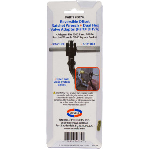 Uniweld 70074 Offset Ratchet Wrench, 1/4 and 3/16 in Square opening, 3/8 and 5/16 in Square opening, with 3/16 and 5/16 in Dual Hex Valve Adapter