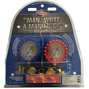 Uniweld Q4N85SMEZ Manifold Aluminum 4 Valves R410a,R134a,R22, 5 ft Soft Magic hoses, EZ-Turn Anti-Blow Back 48701