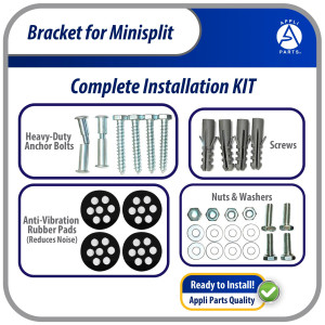 Appli Parts APAB-2100 Mini Split Wall Mounting Bracket, Heavy Duty Condenser Support up to 220 lbs, Universal for Outdoor Unit from 5,000 to 36,000 BTU with Installation Kit 