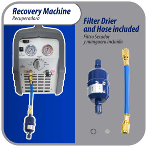 Appli Parts APRRM-121 Maquina recuperadora de refrigerante 1/2 Hp, 110 V, 60Hz, portable funciona con multiples refrigerantes, incluye filtro secador y manguera