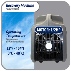Appli Parts APRRM-121 Maquina recuperadora de refrigerante 1/2 Hp, 110 V, 60Hz, portable funciona con multiples refrigerantes, incluye filtro secador y manguera