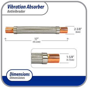 Appli Parts APVE-158 Antivibrador 1-5/8 pulg Soldable Eliminador de Vibracion 43cm Largo 400psi presion maxima de trabajo y 3.265psi presion de rotura