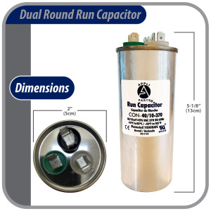 Appli Parts Condensador Capacitor de Marcha 40+10 Mfd uF (microfaradios) 370VAC CBB65 Universal Aire acondicionado y otras aplicaciones Redondo UL E476928 5cm Ancho 13cm Alto CON-40/10-370-R