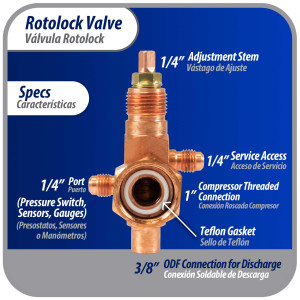 Appli Parts APRV-VA01 Rotolock Valve V01 1 in x 3/8 in ODF solder connection Universal replacement valve will work for refrigeration and air conditioning systems