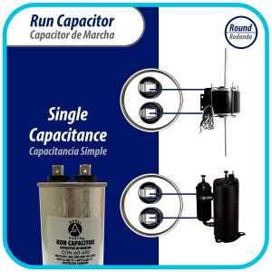 Appli Parts Run Capacitor for ac 60 Mfd uF (microfarads) 370 VAC or 450 VAC CBB65 Round Universal fit for hvac and other applications 5-7/16 in High 2 in Wide CON-60-450