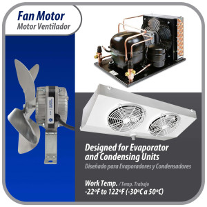 Appli Parts APFM-72E 7W Condenser and Evaporator Fan Motor 220V 60Hz 0.23A, Includes 8in Aluminum Fan Blade and Mounting Base, Universal Replacement for Commercial Refrigeration Units