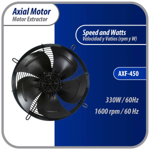 Appli Parts AXF-450-1 17-3/4 in Axial Fan Motor Guard Mounted Fan Blade 220V, 1 Ph, 50-60 Hz, 330W, 1600 rpm, Universal replacement for Cold Room Evaporators, Condensing Units, Work Temp -22F to 140F