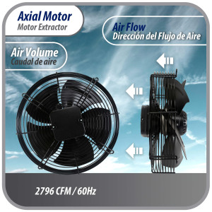 Appli Parts AXF-450 Extractor Axial 450 mm (17-3/4 pulg) 220 V, 1 ph, 60 Hz, 330 W, 1600 rpm, Rango Temperatura -30 C a 60 C, incluye aspa y base tipo jaula