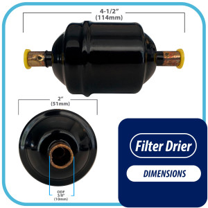 Appli Parts APFD-053S Filtro Secador 3/8 pulg para linea Liquido para Sistemas de Refrigeracion y aire acondicionado 053S ODF Soldable Universal Unidireccional 114mm Largo 51mm Ancho Appli Parts APFD-053S Filtro Secador 3/8 pulg para linea Liquido para Sistemas de Refrigeracion y aire acondicionado 053S ODF Soldable Universal Unidireccional 114mm Largo 51mm Ancho