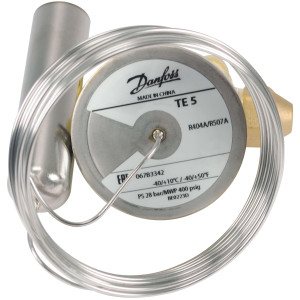 Danfoss 067B3342 Elemento Termostatico para Valvula de Expansion TE 5 R404, R507 Puerto de Ecualizacion de 1/4pulg -40C a 10C Tubo Capilar de 3m incluye Kit de Sellos 067B0575 y Cinta de Amarre