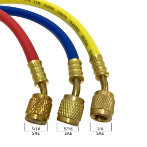 Appli Parts APMG-A1A36S R410A Manifold Gauge Set Dual Scale kPa/psi and Temperature Fahrenheit and Celsius, Aluminum Body with Sight Glass, Includes 90 cm Hoses 5/16 SAE Red Blue and 1/4 SAE Yellow