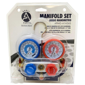 Appli Parts APMG-A1A36S R410A Manifold Gauge Set, Aluminum Body with Sight-glass Includes 36 in long, 5/16 in SAE Red/Blue, 1/4 in SAE Yellow Hose Set Appli Parts APMG-A1A36S R410A Manifold Gauge Set, Aluminum Body with Sight-glass Includes 36 in long, 5/16 in SAE Red/Blue, 1/4 in SAE Yellow Hose Set