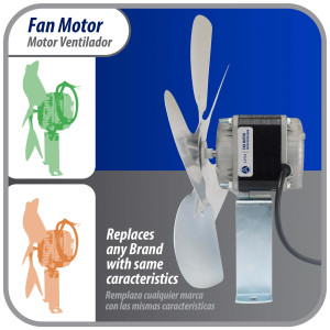 Appli Parts APFM-251E 25W refrigeration condenser and evaporator motor 115V 60Hz 1.2A 1450rpm includes base and 12in aluminum Fan Blade CCW shaft end Universal fit 