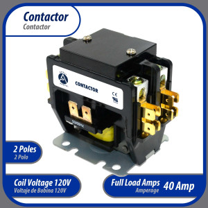 Appli Parts APAC-240120 Contactor 2 Polos 40A 120V Bobina Repuesto para Compresores de CA y Aplicaciones Electricas Certificacion UL E476929 de Trabajo Pesado