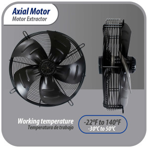 Appli Parts AXF-800-4 31-1/2 in Axial Fan Motor Guard Mounted Fan Blade 220-440V, 3Ph, 50-60Hz 2200W 1050rpm, Universal replacement for Cold Room Evaporators, Condensing Units, Work Temp -22F to 140F