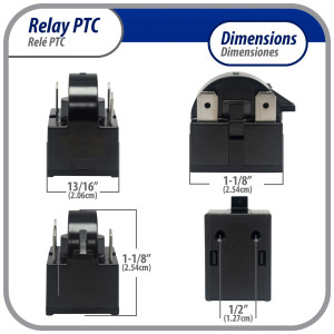Appli Parts APSR-4002P Interruptor de rele para mini nevera de 3 pines, 4,7 Ohmnios, 110V, rele de arranque PTC universal, repuesto para multiples marcas de refrigeradores, enfriadores de vino