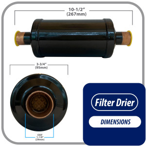 Appli Parts APFD-419S Filtro Secador 1-1/8 pulg para linea Liquido para Sistemas de Refrigeracion y aire acondicionado 419S ODF Soldable Universal Unidireccional 267mm Largo 95mm Ancho Appli Parts APFD-419S Filtro Secador 1-1/8 pulg para linea Liquido para Sistemas de Refrigeracion y aire acondicionado 419S ODF Soldable Universal Unidireccional 267mm Largo 95mm Ancho