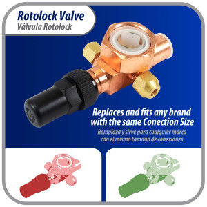 Appli Parts APRV-VA09 Valvula Rotolock V09 1-1/4 pulg x 5/8 pulg Soldable con puertos de acceso de 1/4 pulg Universal para sistemas de refrigeracion y aire acondicionado