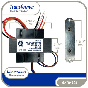 Appli Parts APTR-403 Transformador de 120/208/240 V a 24 V, 40 Va, 50/60 Hz, con Base Simple, Aislamiento Clase B, Transformador Clase 2, remplaza 40301F
