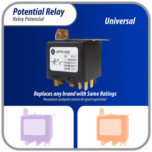 Appli Parts APPR-068 Relay Potencial 068, Voltaje de Bobina 502 V, Recogida Minima 325 V, Recogida Maxima 345 V, Caida Maxima 135 V, 50/60Hz Remplazo universal para refrigeracion y aire acondicionado