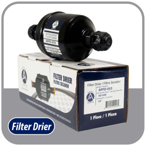 Appli Parts APFD-053 3/8 in Liquid Line Refrigerant AC Filter Drier hvac Refrigeration 053 SAE Flare connection universal unidirectional 4-1/2 in long 2 in wide 