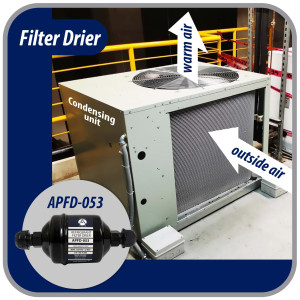 Appli Parts APFD-053 3/8 in Liquid Line Refrigerant AC Filter Drier hvac Refrigeration 053 SAE Flare connection universal unidirectional 4-1/2 in long 2 in wide 