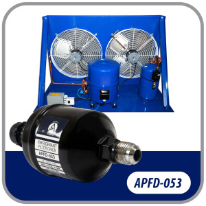 Appli Parts APFD-053 3/8 in Liquid Line Refrigerant AC Filter Drier hvac Refrigeration 053 SAE Flare connection universal unidirectional 4-1/2 in long 2 in wide 