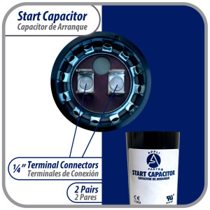 Appli Parts CON-161-330 Capacitor de Arranque 161-193 MFD (microfaradios) uF, 330 VAC. Universal para Motores Electricos, condensador de arranque de 3.7 cm de Diametro, 8.6 cm de Alto