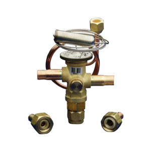 Danfoss 067L5957 5TR Valvula de Expansion Termostatica, TR 6, R410A, 3/8x3/8 pulg Soldable, ODF, 1/4 pulg Tubo Cap. Flare, Troquel flecha 1-Via, -10 a 15 C 