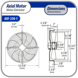Appli Parts AXF-250-1 9-7/8 in Axial Fan Motor Guard Mounted Fan Blade 110 V, 1 Ph, 50-60 Hz, 70 W, 1590 rpm, Universal replacement for Cold Room Evaporators, Condensing Units, Work Temp -22F to 140F