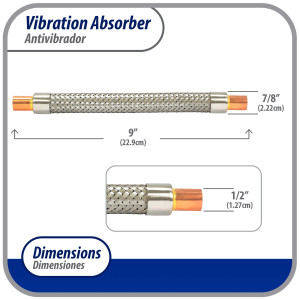 Appli Parts APVE-12 Antivibrador 1/2 pulg Soldable Eliminador de Vibracion 23cm Largo 500psi presion maxima de trabajo y 3.265psi presion de rotura Appli Parts APVE-12 Antivibrador 1/2 pulg Soldable Eliminador de Vibracion 23cm Largo 500psi presion maxima de trabajo y 3.265psi presion de rotura