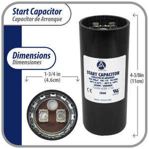 Appli Parts CON-650-110 Capacitor de Arranque 650-780 MFD (microfaradios) uF, 110-125 VAC. Universal para Motores Electricos, condensador de arranque de 4.6 cm de Diametro, 11 cm de Alto