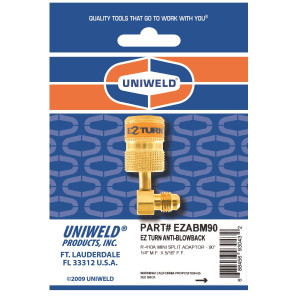 Uniweld Ez-Turn Anti-Blowback Mini Split Ductless Adaptador 90 degrees 1/4 in MF X 5/16 in FF R-410a, CFC, HCFC and HFC rated EZABM90