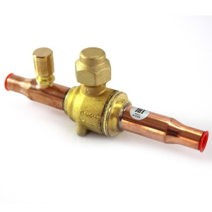 Danfoss 009L7051 3/8in Shut Off Ball Valve ODF GBC 10s Multiple Refrigerant MWP 650psi WT -40F to 300F with 1/4in SAE Schrader Valve Bi-Flow