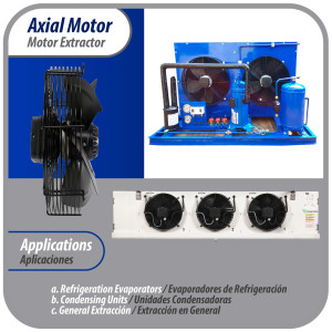 Appli Parts AXF-500-1 19-3/4 in Axial Fan Motor Guard Mounted Fan Blade 220V, 1 Ph, 50-60 Hz, 500W, 1450 rpm, Universal replacement for Cold Room Evaporators, Condensing Units, Work Temp -22F to 140F