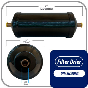 Appli Parts APFD-303S Filtro Secador 3/8 pulg para linea Liquido para Sistemas de Refrigeracion y aire acondicionado 303S ODF Soldable Universal Unidireccional 229mm Largo 76mm Ancho Appli Parts APFD-303S Filtro Secador 3/8 pulg para linea Liquido para Sistemas de Refrigeracion y aire acondicionado 303S ODF Soldable Universal Unidireccional 229mm Largo 76mm Ancho