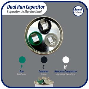 Appli Parts Dual Run Capacitor for ac 45+10 Mfd uF (microfarads) 370VAC or 450VAC Round Universal fit for hvac and other applications 5-3/8 in High 2-1/8 in Wide CON-45/10-450
