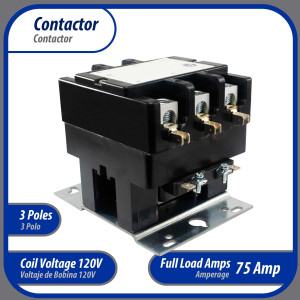 Appli Parts APAC-375120 Contactor 3 Polos 75A 120V Bobina Repuesto para Compresores de CA y Aplicaciones Electricas Certificacion UL E476929 de Trabajo Pesado