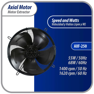 Appli Parts AXF-250 9-7/8 in Axial Fan Motor Guard Mounted Fan Blade 220 V, 1 Ph, 50-60 Hz, 70 W, 1590 rpm, Universal replacement for Cold Room Evaporators, Condensing Units, Work Temp -22F to 140F