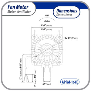 Appli Parts APFM-161E 16W refrigeration condenser and evaporator motor 115V 60Hz 0.95A 1450rpm includes base and 10in aluminum Fan Blade CCW shaft end Universal fit