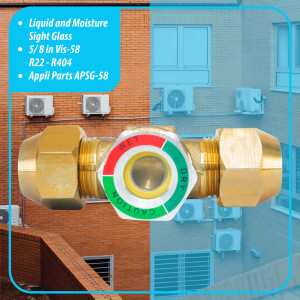 Appli Parts APSG-58 5/8 in Sight Glass and liquid moisture indicator Flare connections with take-apart Body for HVAC/R installations suitable for CFC HCFC HFC refrigerants
