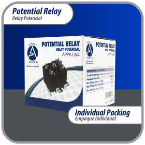 Appli Parts APPR-064 Relay Potencial 064, Voltaje de Bobina 395 V, Recogida Minima 260 V, Recogida Maxima 275 V, Caida Maxima 120 V, 50/60Hz Remplazo universal para refrigeracion y aire acondicionado