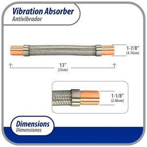 Appli Parts APVE-118 Antivibrador 1-1/8 pulg Soldable Eliminador de Vibracion 33cm Largo 450psi presion maxima de trabajo y 3.265psi presion de rotura
