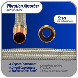 Appli Parts APVE-118 1-1/8 in Vibration Absorber Eliminator Sweat Connections 13 in Long 450 psi Max working and 3,265 psi Burst pressure
