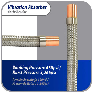Appli Parts APVE-118 Antivibrador 1-1/8 pulg Soldable Eliminador de Vibracion 33cm Largo 450psi presion maxima de trabajo y 3.265psi presion de rotura
