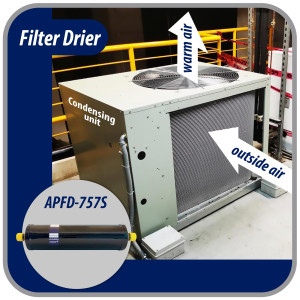 Appli Parts APFD-757S 7/8 in Liquid Line Refrigerant AC Filter Drier hvac Refrigeration 757S ODF Sweat Solder connection universal unidirectional 16-1/2 in long 3-3/4 in wide